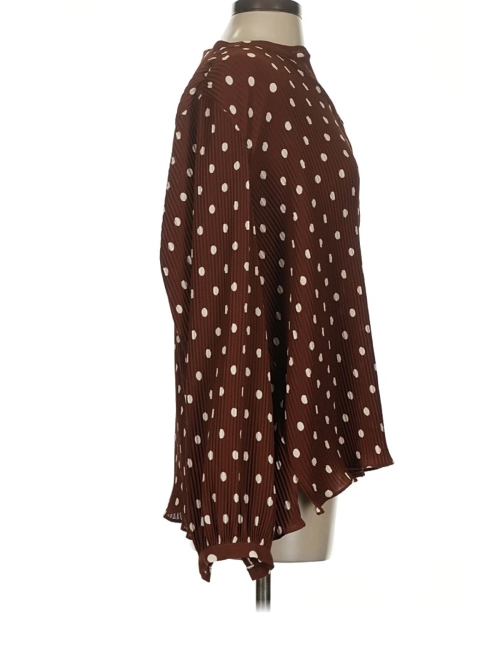Sezane Nikki Pleated Shirt in Brown and Ecru Polka Dots Size 36 US 4 - Picture 3 of 11